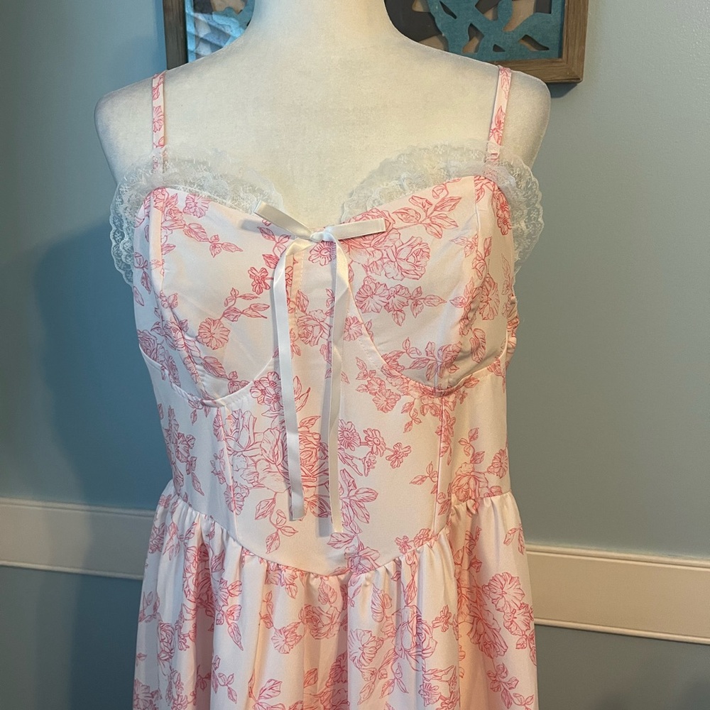 Floral Lace Trim Chemise - Pink